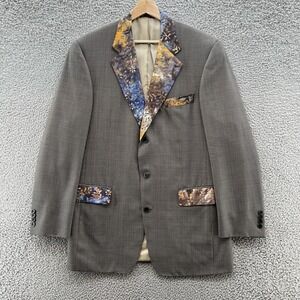 Samuelsohn Sport Coat Men 44L Black Pin Check Floral Lapel Party Cocktail Blazer